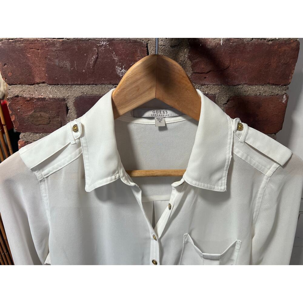 Guess Professional Women's White Utility Shirt Gold Buttons XS - Picture 4 of 7